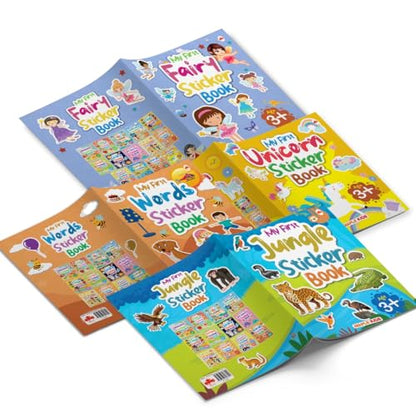 Sticker Books (Set of 4 Books) - Fairy, Jungle, Words, Unicorn - Activity Books for Kids - Stickers for Children - Age 3+ Years