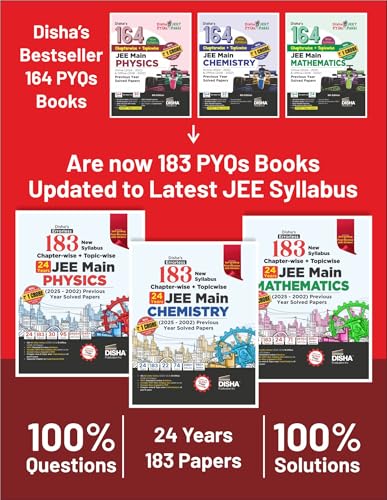 Disha's 183 New Syllabus Chapter-wise & Topic-wise JEE Main Physics, Chemistry & Mathematics (2025 - 2002) Previous Year Solved Papers 9th Edition | JEE Mains PYQ Books for 2026 | 100% Solutions