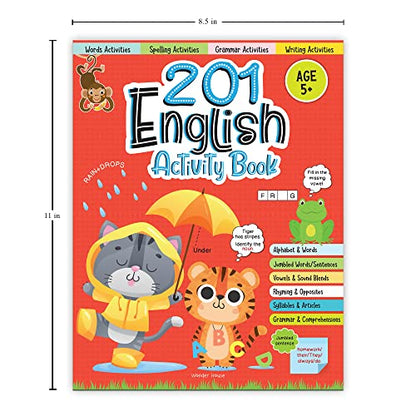 201 English Activity Book: Fun Activities and Grammar Exercises | Alphabet & Words, Rhyming & Opposites | Ages 5–9 | 4+ Hours of Interactive Learning