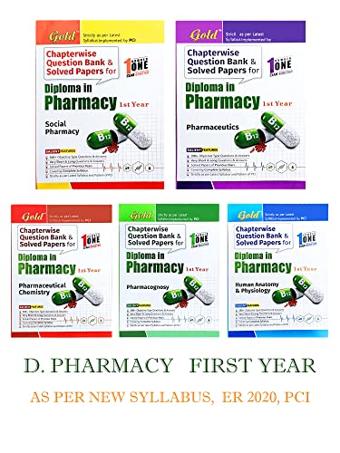 Gold D.Pharm 1st Year Chapterwise Question Bank & Solved Papers | English Edition, Set of 5 Books | ER 2020 PCI Syllabus | Exam Guide | Pharmacy MCQ & Theory Practice (Updated Edition 2026)