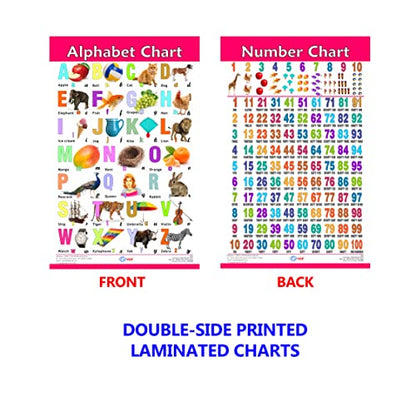 VCP Early Learning Educational Chart Set for Kids | Set of 12 LAMINATED Paper Charts (Printed on Both Sides) | Non-Tearable and Waterproof | Size : 31 x 46 cm | Alphabet, Numbers, Animals..
