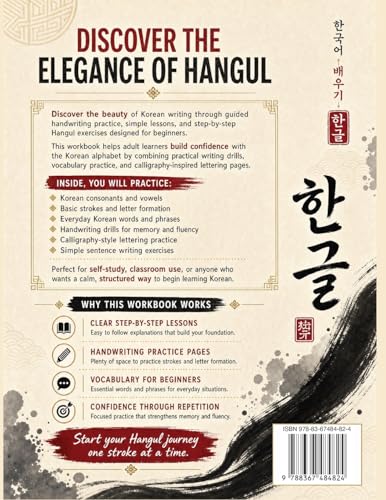 Korean Workbooks for Beginners: Mastering Hangul Through Handwriting - A Step-by-Step Calligraphy and Lettering Guide to Learn Korean Vocabulary and ... Practice for Writing Consonants & Vowels