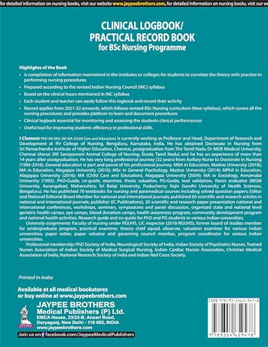 Clinical Logbook/Practical Record Book for BSc Nursing Programme by I. Clement | Complete Clinical Record Book as per Revised INC Syllabus for BSc Nursing Students, All 8 Semesters (4-Year Programme)