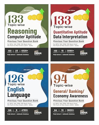 Disha Combo (set of 4 Books) 138 Topic-wise Reasoning/ Quantitative Aptitude/ English/ General Awareness Solved Papers for IBPS/ SBI/ RRB/ RBI Bank Clerk/ PO Prelim & Main Exams (2010 - 2026) 10th Edn