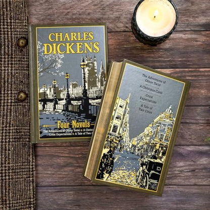 Charles Dickens Four Novels: The Adventures of Oliver Twist, a Christmas Carol, Great Expectations, a Tale of Two Cities (Leather-bound Classics)