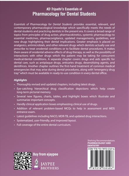 KD Tripathi's Essentials of Pharmacology for Dental Students, 5/E for BDS 2nd Year Students | Orodental Drug Guide with Emergency Drug Tray Protocols, Antiplaque and Anticaries Agents, MDS Exam MCQs