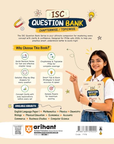 Arihant ISC Question Bank Class 12 Physics For Board Exam 2027 | 26 Years Chapterwise & Topicwise PYQs (2026–2001) with Detailed Step-by-Step Answers, Examiner's Comments, Tips & 3 Sample Papers