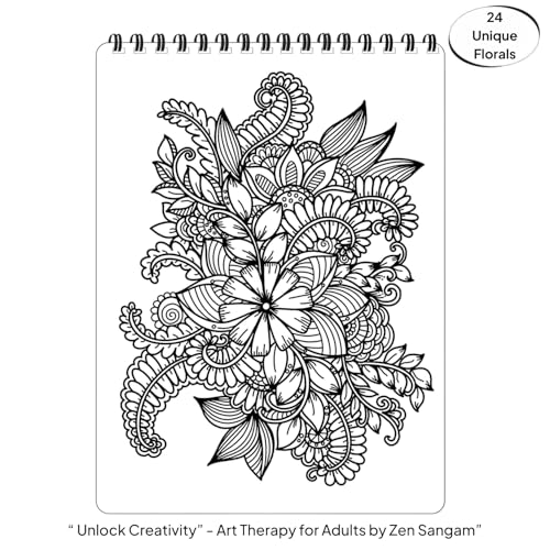 Zen Sangam - Magical Floral Doodle Illustrations Adults Coloring Book - 24 Unique Designs