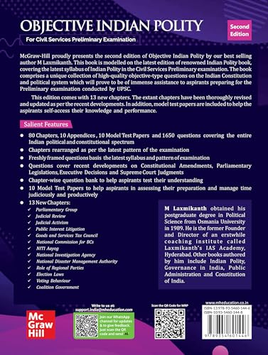 Objective Indian Polity (English), 2e by M Laxmikanth for UPSC CSE Prelims 2026 | 13 new chapters | 1650 Topicwise Practice Questions covering the entire syllabus | 10 Model Test Papers