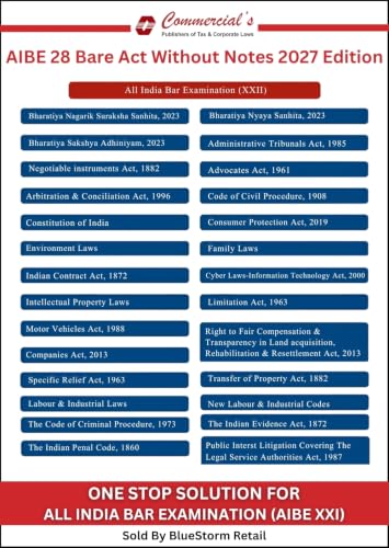 AIBE 28 Bare Act Set Without Notes 2027 Commercial Law Publishers | Covering Complete AIBE Syllabus | Also Including Income Tax Act, New Labour laws & Public Interest Litigation