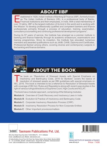 IIBF X Taxmann's Resolution of Stressed Assets with Special Emphasis on Insolvency & Bankruptcy Code 2016 for Bankers – Incorporating Practical Procedures & Structured Learning Tools