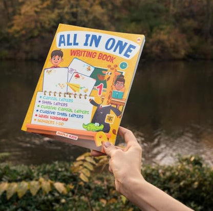 All in One - Writing Practice Fun - Write and Practice Capital Letters, Small Letters, Cursive Writing, Hindi Varnamala and Numbers - Book for Kids 2+ Years Old