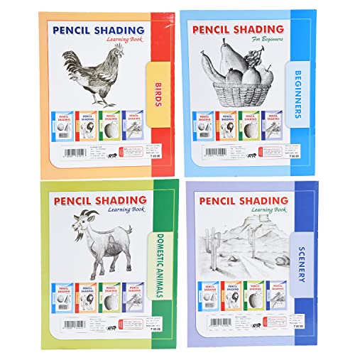 Inikao's Pencil Shading Adventures for Kids: Beginner's Guide Collection | Animals, Fruits, Nature | 4-Book Set (Step by Step Activity Book on Draw and Colouring)