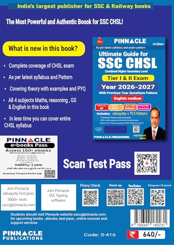 SSC CHSL 2026 – 27 Ultimate Guide for Tier 1 & Tier 2 | English medium | 10 Years Chapterwise Previous Year Solved Papers ( 2016 – 2026 ) | 3200+ MCQs | Latest Eduquity + TCS Pattern