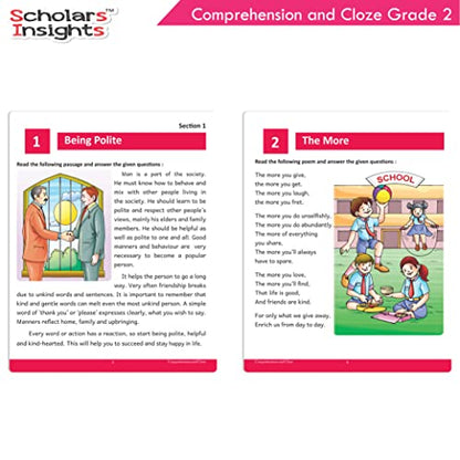Scholars Insights Comprehension and Cloze Grade 2 - Enrichment Exercises for Reading, Comprehension, Vocabulary, and Grammar Skill Development with Self-Assessment Sheets