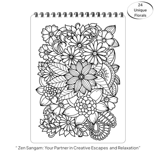 Zen Sangam - Magical Floral Doodle Illustrations Adults Coloring Book - 24 Unique Designs