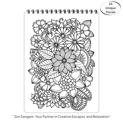 Zen Sangam - Magical Floral Doodle Illustrations Adults Coloring Book - 24 Unique Designs