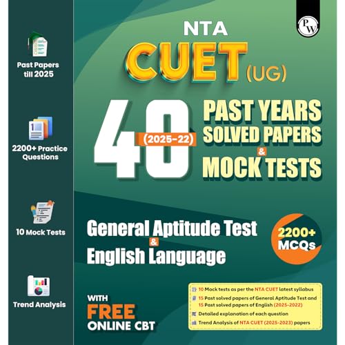 PW CUET UG Entrance Exam Books 2026 –GT & English Language | 40 Past Years Solved Papers (2025–2022) | 2200+ MCQs Question Bank | CUET UG Previous Year Papers | Mock Tests | Latest NTA Pattern