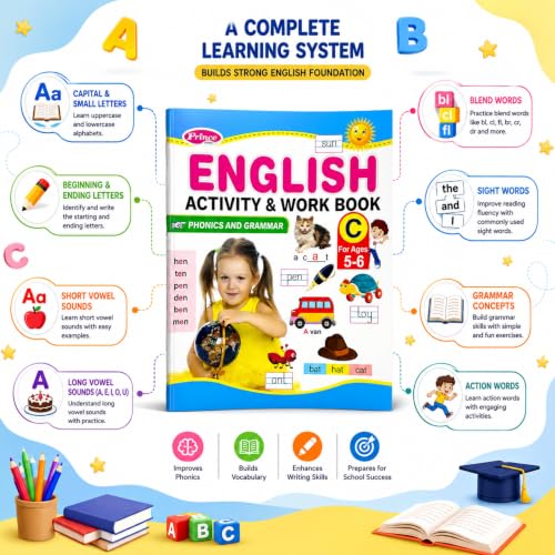 AP SINHA English Activity & Work Book, Phonics and Grammar, Ages 3-6 Years (Prince Series)