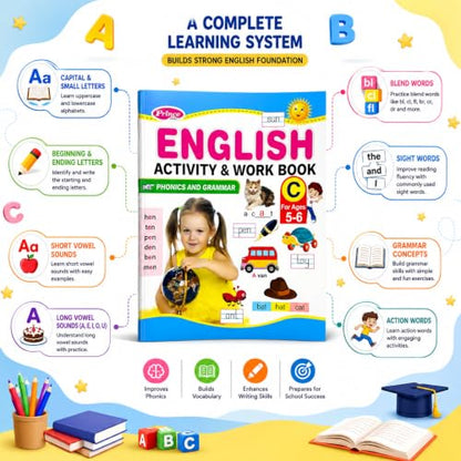 AP SINHA English Activity & Work Book, Phonics and Grammar, Ages 3-6 Years (Prince Series)