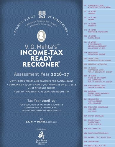 V.G.Mehta's Income Tax Ready Reckoner (DTRR) - AYs 2026-27 - 88th Edition - [Finance Act 2026] - As per ITA 1961 | ITA 2025 | ITR 2026