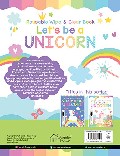 Let’S Be A Unicorn - Reusable Wipe And Clean Activity Book With 15 Wipe And Clean Sheets
