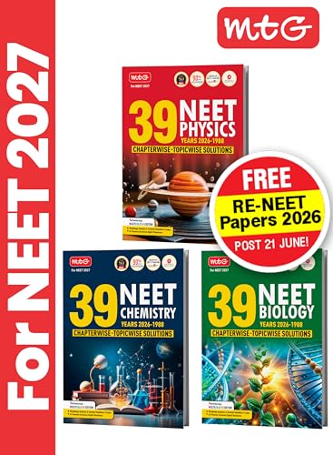 MTG NEET PYQ 39 Years Physics, Chemistry & Biology Book For 2026-2027 Exam (Set of 3) | Chapterwise Topicwise Solved Question Papers | Free Video Solutions | AI Powered Digital Resource