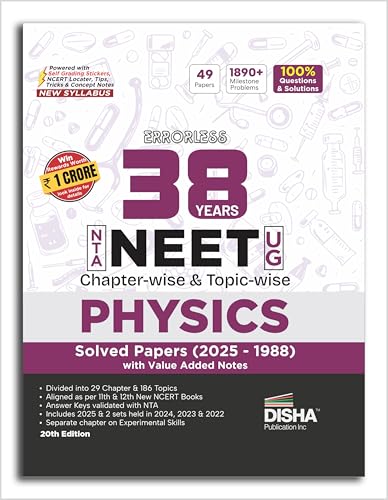 Disha Errorless 38 Years NTA NEET (UG) Chapter-wise & Topic-wise Physics PYQ (2025 - 1988) Book 20th Edition | Solved Papers | New NCERT Syllabus | Errorless Physics NEET 2026 | Value Added Notes