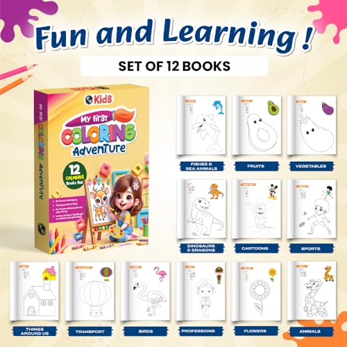 Set of 12 Colour Time Colouring Book for Kids, Fun Activity Book for Boys & Girls, Drawing Book for Kids 3-5 Years Old, Birthday & Return Gift