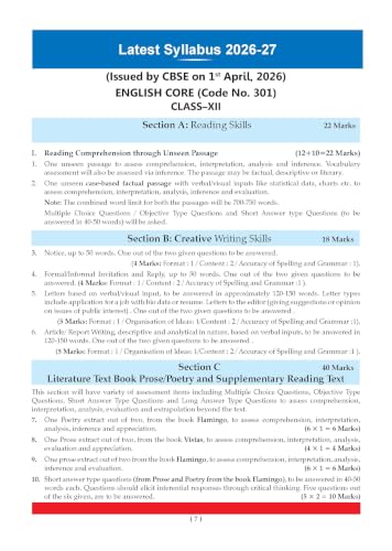 Oswaal CBSE Class 12 English Core Question Bank | Chapter & Topic-wise Solved Papers (2017-2026) | Based on Latest Syllabus (April 2026) | Includes 2026 Papers | For 2027 Exam (CBSE Question Papers)