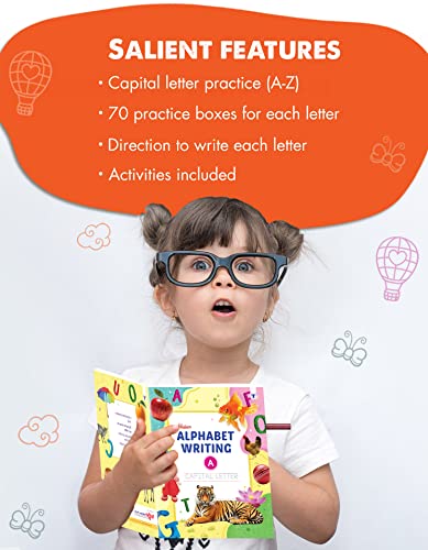 English Alphabet Writing Practice Book for Kids | Capital Letter A-Z Tracing & Activity Workbook for Nursery, LKG, Preschool | 70 Practice Boxes per Letter | Handwriting Book for Ages 3-6