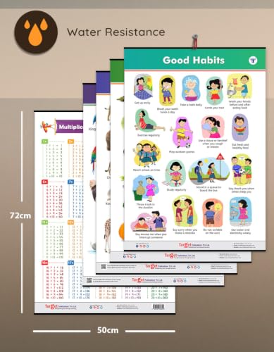 All in One Charts for Kids Age 2+ Years (72 x 49.5 cm) | 7 Charts | Alphabet, Numbers, Animals, Birds & Good Habits | Education Wall Posters with Pictures for Preschool & Nursery | Water Resistant