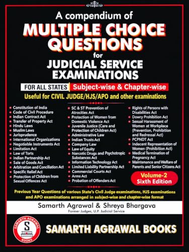 A Compendium of Multiple Choice Questions for Judicial Service Examinations – Volume 2 | Subject-Wise & Chapter-Wise MCQs | Civil Judge, HJS, APO & ... Edition | Samarth Agrawal & Shreya Bhargava