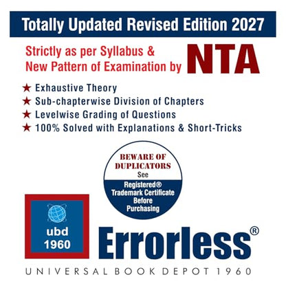 UBD1960 Errorless Physics for NEET as per NMC (Paperback+Smart E-book)Updated New Edition 2027 (2 volumes) Original Errorless Self Scorer Book with Trademark Certificate
