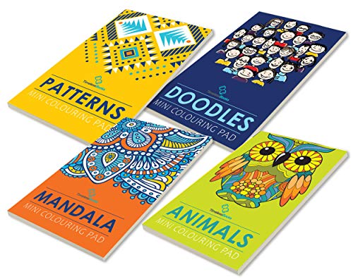 Set of 4 Mini Adult Colouring Pads including Patterns, Mandala, Doodles & Animals (mandala coloring book)