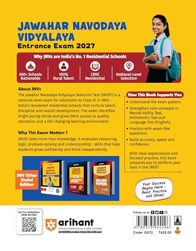 Arihant Jawahar Navodaya Vidyalaya Entrance Exam 2027 Class 6 | Study Guide as per Latest Syllabus | Section-wise Notes, PYQs 2000–2025, Model Tests with OMR & Solved Paper 2026 | English Medium