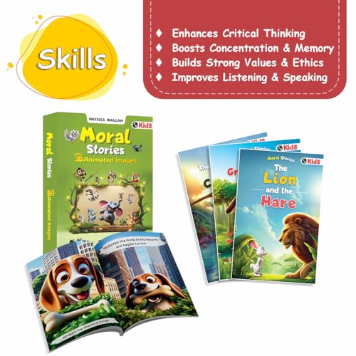 Set of 10 Moral Story Books for Kids, Short Illustrated Bedtime Stories with 3D Animated Images, Read-Aloud Story Books for 3-6 Years