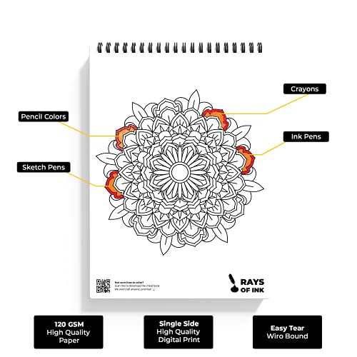 Rays Of Ink Mandala Coloring Book Combo For Young and Adults | Ideal For Stress Relieving, Relaxing & Meditation | Enhances Fine Motor Skills| 120 GSM Thick Paper | Set of 2 (Beginner and Advanced)