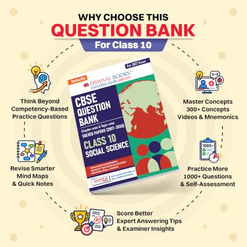 Oswaal CBSE Class 10 Social Science Question Bank | Chapter & Topic-wise Solved Papers (2017–2026) | Based on Latest Syllabus (April 2026) | Includes 2026 Papers | For 2027 Exam