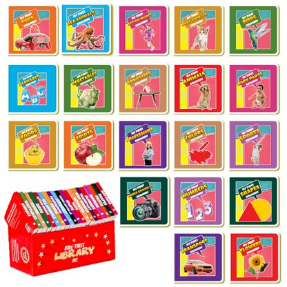Kids' First Library Boxset of 20 Board Books, Early Learning Educational Book for Toddlers, Books for 1-3 Year Old, Animals, Fruits, Vegetables, Transport, Toys