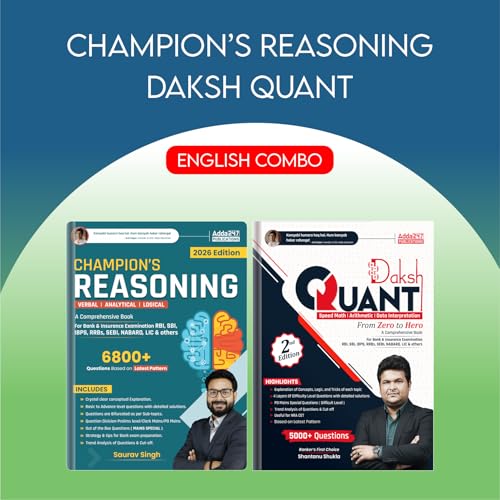 Set of 2 Daksh Quantitative Aptitude 2'0 by Shantanu Shukla | Math| Data Interpretation and Champion Reasoning 3.0 For RBI | SBI | IBPS | RRB | SSC | ... exams (English Printed Edition) By Adda247