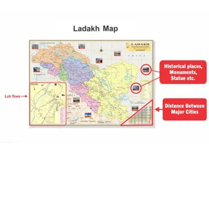 Ladakh Map. Both Maps Size : 40"x28" inch (100x70 Centimeter). In English Language With Important Fact and Figure. Ideal Map For Student and Aspirant of UPSC, PCS, SSC, RAILWAY Exam