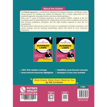 PW CA Foundation Business Laws Concept Book By CA Nikesh Agrawal For May 2026 Exam | Concise Chapter-wise summaries | Exam Relevant Keywords Highlighted | Important Case laws