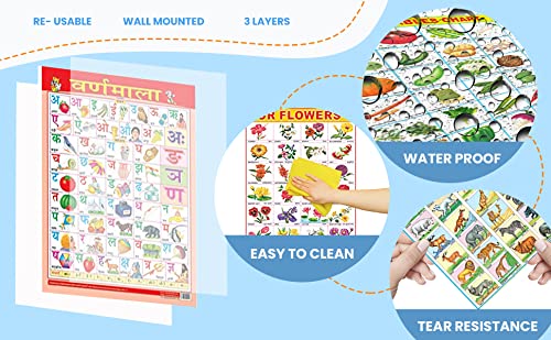 Early Learning Educational Charts Set For Kids|Set Of 11|Non-Tearable & Waterproof|Double Sided Laminated|Billingual Charts In English & Hindi|Perfect For Homeschooling And Nursery Students
