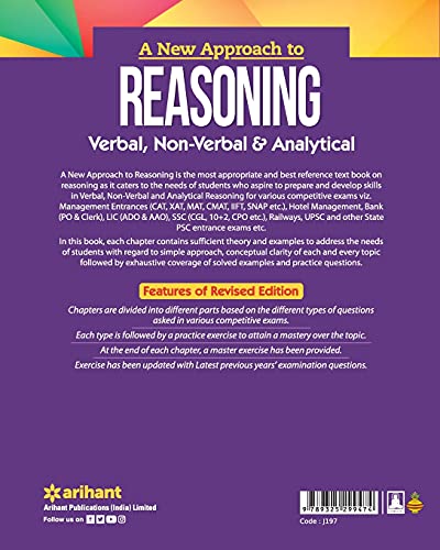 Arihant A New Approach to Reasoning (Verbal, Non-Verbal & Analytical) Exam 2025 | Revised Edition by BS Sijwali and Indu Sijwali | Complete Reasoning Book for SSC, Bank, UPSC, CAT, MAT, CMAT, CLAT, RRB & Other Competitive Exams | English Medium