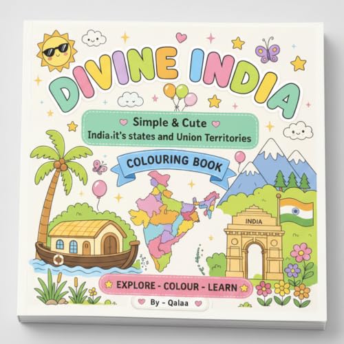 DIVINE INDIA Colouring Book for Adults & Kids | Relaxing Colouring Journey Through India's 28 States & 8 Union Territories | Explore India's Culture | Cute & Easy Designs | 8 x 8 Inch