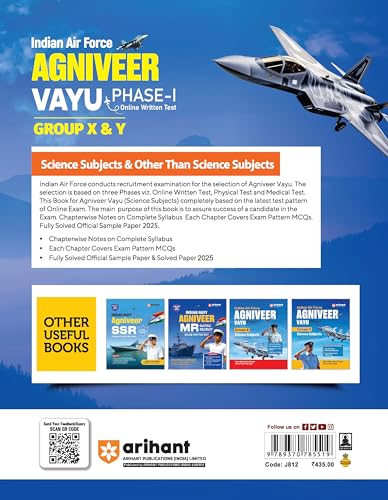 Arihant Indian Air Force Agniveer Vayu (Phase 1) Online Exam 2026 | Group X & Y Science and Other than Science Subject | Previous Year Papers, Topicwise Theory & 5+ Mock Tests