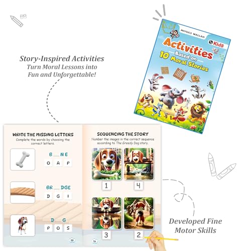 Set of 10 Moral Story Book for Kids with 100+ Activities Book, Short Illustrated Stories with 3D Animated Images, Story Book for Kids 3-5 Years