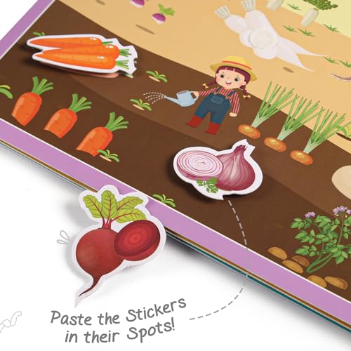 Intelliskills Premium Pick N' Stick Food Montessori Activity Busy Book with Reusable Stickers|Early Learning Activity Book for 2+Years Old|Sticker Book For Kids|Best Birthday Gift for Children|English