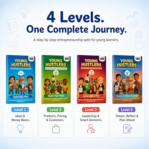 Young Hustlers – Financial Literacy & Entrepreneurship Workbook for Kids Ages 6-14 | 4-Book Money Management & Business Skills Activity Set (Young Hustlers Series)
